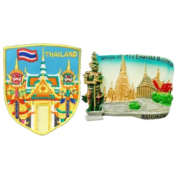 A-ONE 匯旺 泰國大皇宫3D立體冰箱貼 + 泰國玉佛寺曼谷大皇宮 補丁 2個 Set  泰國 大皇宮 + 玉佛寺  2.01 Inches x 2.76 Inches + 3.1 Inches x 2.5 Inches