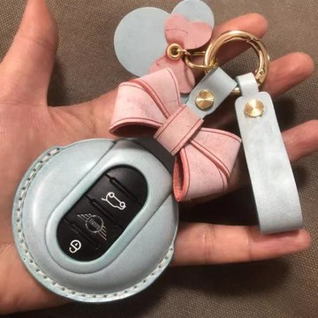 適用寶馬mini鑰匙套卡通真皮countryman手工F55 5657車鑰匙殼扣女
