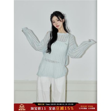 ELEVEN SLEEP鏤空破壞針織透氣罩衫女寬松休閑毛衣潮流百搭長袖