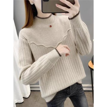 冬季半高領毛衣女秋冬2025新款洋氣寬松慵懶針織內搭打底衫上衣厚