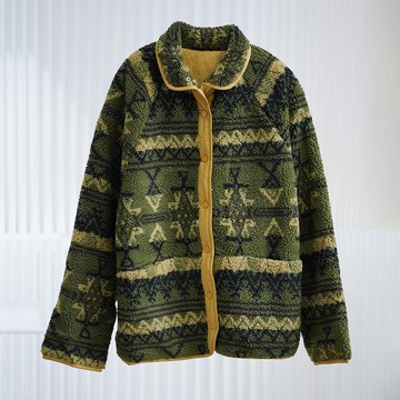 費爾島提花羊羔毛外套122734C