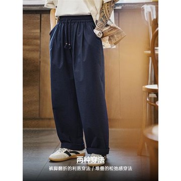 馬登工裝美式休閑束腰泡泡紗男褲日系燈籠褲闊腿透氣彎刀褲子春夏