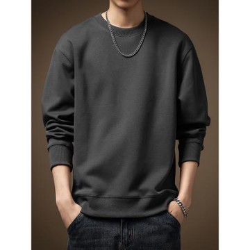 (免運)重磅405g美式圓領深灰衛衣男2025秋冬薄款潮牌百搭長袖休閑上衣男