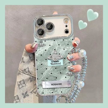 適用蘋果17promax手機殼新女款iPhone16/14pro波點西太后金屬支架15plus全包鏡頭膜13爆款11錫紙紋12創意高級