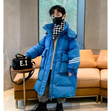 男童羽絨棉服外套冬款2024新款二棉加厚長款中大童過膝防風棉衣潮