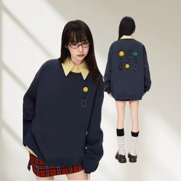 免運 【時尚設計】 秋冬穿搭 大學T女 印花刷毛圓領衛衣女 加絨寬鬆上衣 女生長袖上衣 冬季衣服 顯瘦上衣 2185