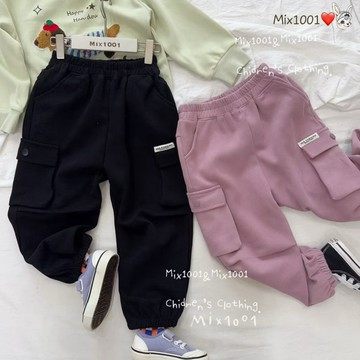🌈✨mix1001（ 偏大版）休閒字母標籤翻蓋縮腳褲✨兒童縮口棉褲 7-19