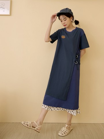 咖啡廳家族．GaBi跳色刺繡異材質拼接洋裝