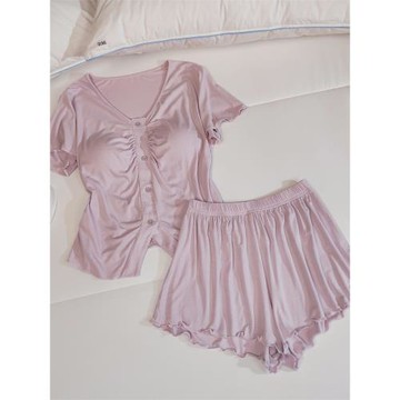 2024年新款睡衣女夏季莫代爾帶胸墊短袖短褲純棉高級感家居服套裝