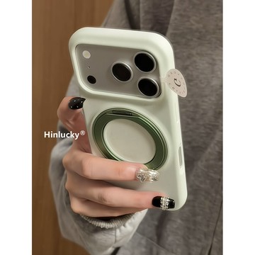 清新薄荷綠底潑墨360支架適用蘋果17手機殼iphone16promax菲林硬殼15新款17pro防摔保護套