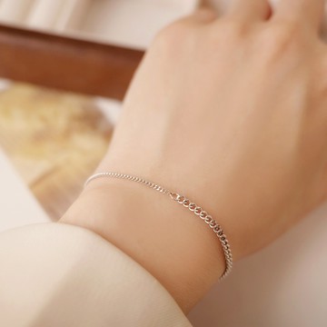 [全純銀.手鍊] 925純銀 側身鏈手鏈 (銀色)【UME】洗澡可戴 S925純銀手鏈
