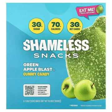 Shameless Snacks, 軟糖，爆裂青蘋果®，6 袋，每袋 1.8 盎司（50 克）