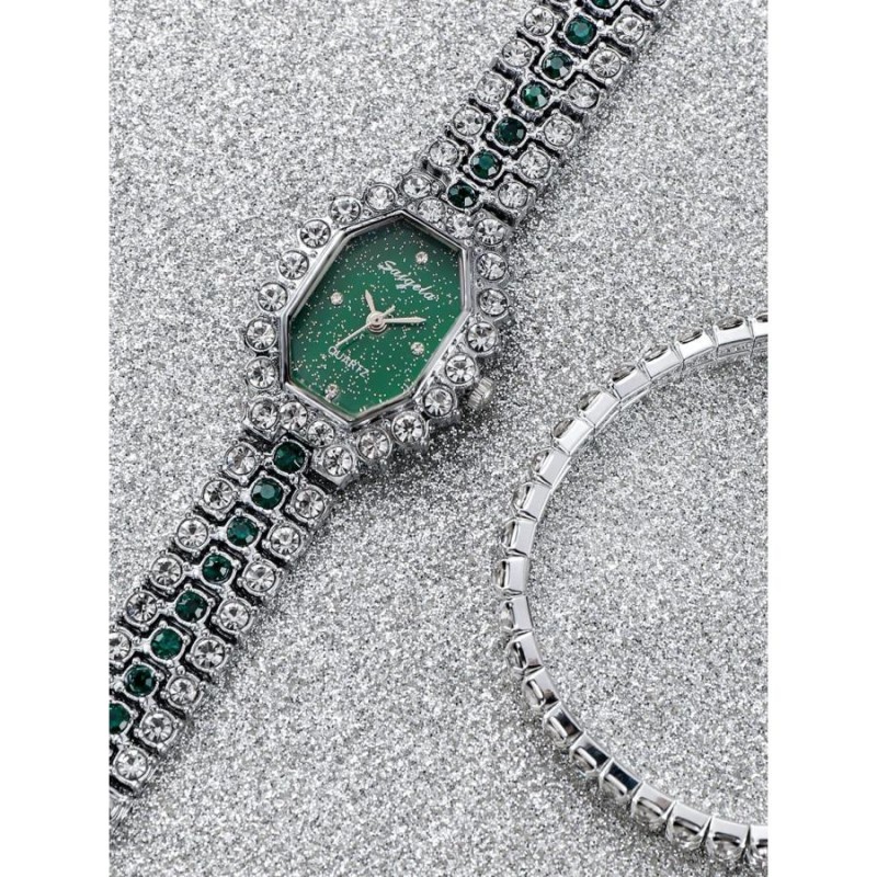 腕時計 レディース セット 1個 ラインストーンで飾られたクオーツ時計u00261個 ブレスレットホリデー | LINEショッピング