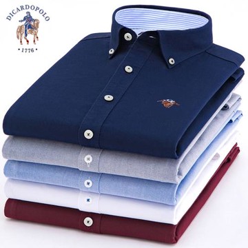 保羅春秋純棉牛津紡襯衫男長袖純色商務休閑中青年爸爸全棉襯衣