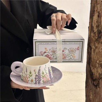 復古辦公室水杯女生高顏值咖啡杯精致陶瓷杯子套裝伴手禮生日禮物