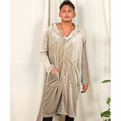 ラグスタイル ベロアフードガウン カーディガン メンズ ガウン カーデ ベロア 起毛 フード付き メンズ ベージュ M Luxstyle 通販 Lineポイント最大get Lineショッピング