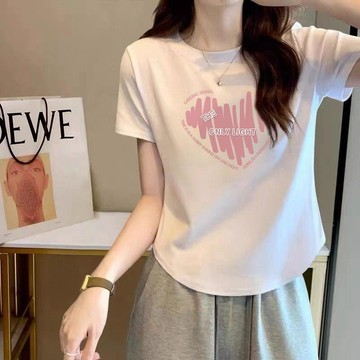 台灣出貨 圓弧形92棉短袖短款t恤女學生韓版修身辣妹上衣女夏季新款體恤衫 棉質t恤 簡約百搭短袖 寬鬆上衣 女裝
