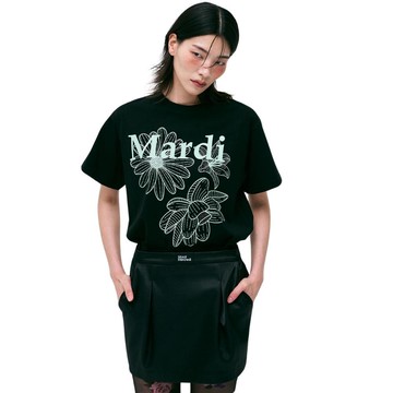韓國 Mardi Mercredi TSHIRT TRIPLE FLOWER 春夏印花 寬鬆短袖T恤 黑色薄荷綠BLACK MINT