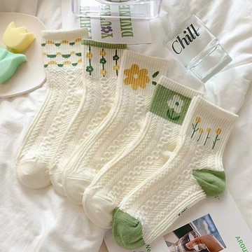襪子秋冬女中筒新款ins潮日係清新小花中腰學生韓版女士長襪 C148