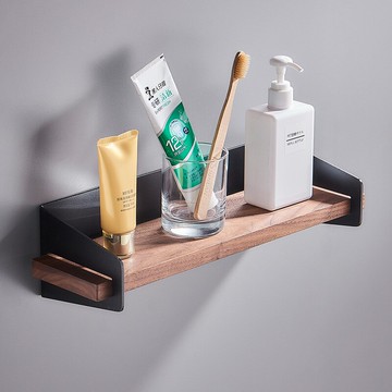 雅美姬免打孔鋁木層板架衛浴置物架胡桃木收納架壁掛浴室化妝品架
