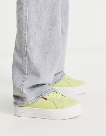 Levi's tab logo platform canvas shoe in light green-Neutral