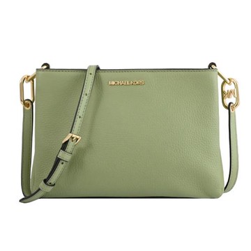 MICHAEL KORS TRISHA 浮雕LOGO荔枝皮革三層斜背包.淡綠