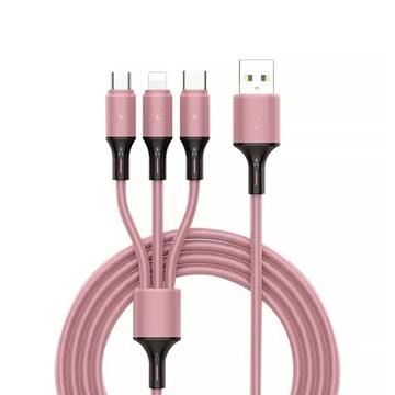 Timo 一分三多功能純色液態矽膠快充線 1.2M  浪漫玫瑰粉  1條