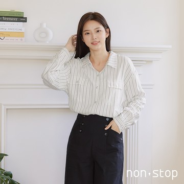non-stop 舒適百搭條紋長版襯衫-2色