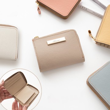 附盒型零錢袋 L 型長夾 【 縮紋皮革 】 姓名刻印 真皮 迷你皮夾 贈禮 HW55K