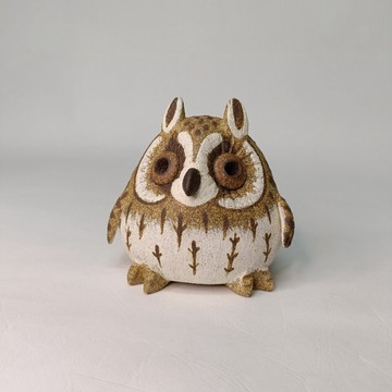 迷你Q版貓頭鷹-長耳鴞/陶藝品/原創
