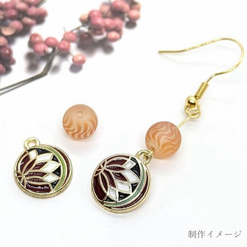 チャーム まり 和風 13mm 2個 毬 花 蓮 赤系 和柄 ハンドメイドパーツ