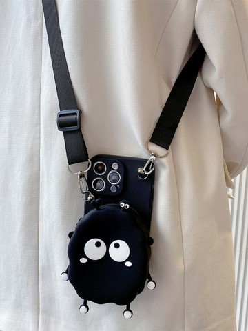 免運~黑色煤球零錢包適用華為mate60pro手機殼pura70pro保護套p60斜挎p50背帶mate50卡通mate