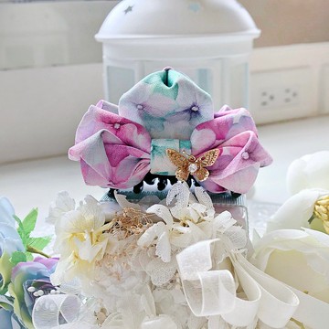 滿版花朵鑲鑽蝴蝶蝴蝶結小抓夾-紫紅綠色