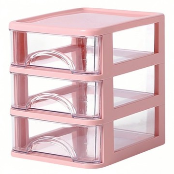 抽屜式收納盒 透明抽屜 桌面收納  3層  粉紅佳人  1個