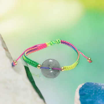 【願‧平安】冰種飄花翡翠平安扣編織手鍊 |天然緬甸翡翠A貨|送禮