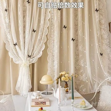 💕臺灣出貨💕窗簾免打孔安裝2025新款魔術貼雙層帶紗臥室全遮光小窗戶飄窗簡易 GZM5