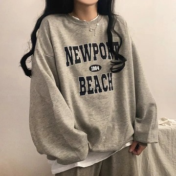 Vuja de 純棉圓領衛衣 大學t 薄衛衣 oversize 大學t 長袖 秋冬上衣 字母印花 潮流衣服 刷毛 衣服女
