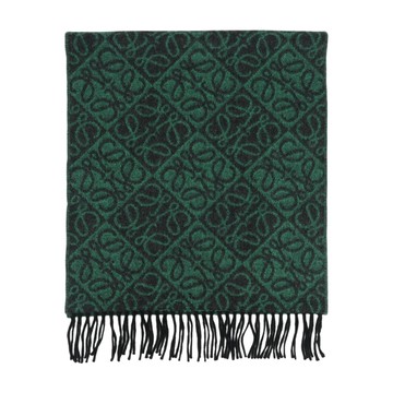 LOEWE Anagram 羊毛及喀什米爾雙面可用圍巾(森林綠)