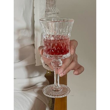 小眾ins法式浮雕高腳杯復古香檳杯高顏值家用女紅酒杯玻璃水杯子