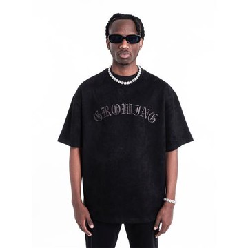 MT99潮牌 美式復古哥特環繞刺繡重磅t恤 寬松休閑麂皮半袖體恤ins