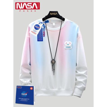 NASA聯名新款潮圓領漸變衛衣男寬松長袖t恤高街ins潮流秋裝男上衣