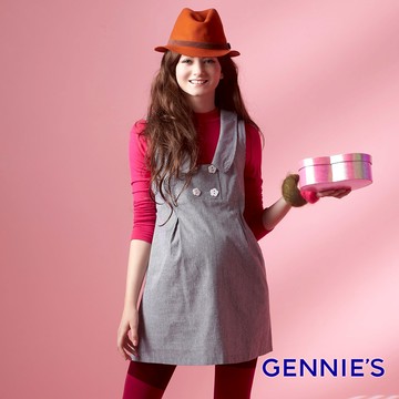 Gennies奇妮 灰直條紋甜美長版背心上衣(G3227)