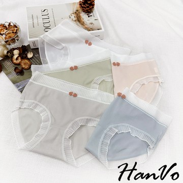 【HanVo】甜美輕薄氣質蕾絲螺紋內褲 獨立包裝 中腰 透氣性感包臀三角褲 女生內褲 內著 A11-5760