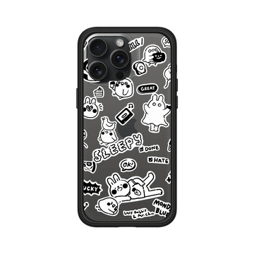 iPhone 15 Pro Max Mod NX 黑 - 懶散兔與啾先生 Lazy Rabbit and Mr.Chu - 黑白塗鴉