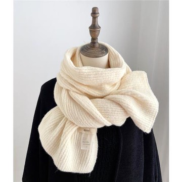 溫柔風日系韓版米白色圍巾女冬季男簡約針織毛線保暖輕便不壓脖子