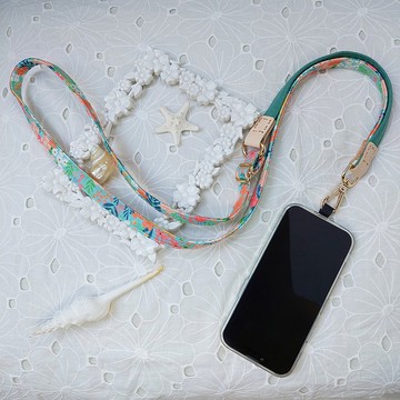 三合一多功能湖水綠熱帶風韓國棉布手機斜背繩/斜背帶/背繩/