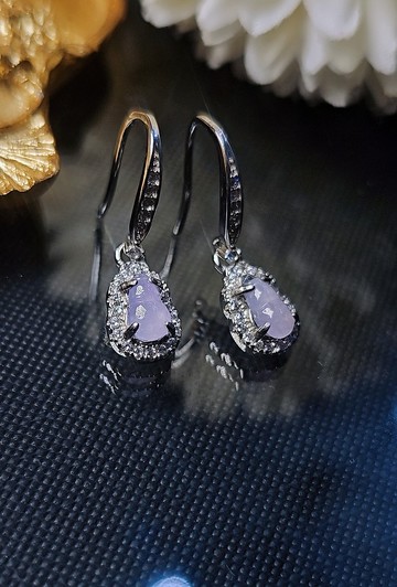 |福祿仙女|A貨翡翠高冰淡粉紫起光葫蘆6mm純銀鍍k耳環