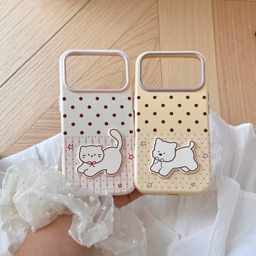 ins可愛波點立體貓咪小狗適用蘋果17pm手機殼iphone18pro卡通16軟