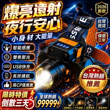 【三年保固⚡全新正品】 戶外遠射燈 99999K爆亮燈 感應頭燈 強光頭燈 變焦頭燈 頭戴式探照燈 釣魚燈 LED強光燈
