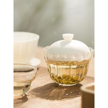 玻璃三才蓋碗茶杯單個高檔羊脂玉大號泡茶功夫茶具套裝日式家用